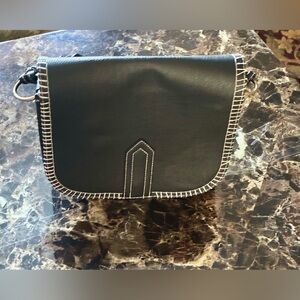 Elegant Black Crossbody Bag with White Detailing